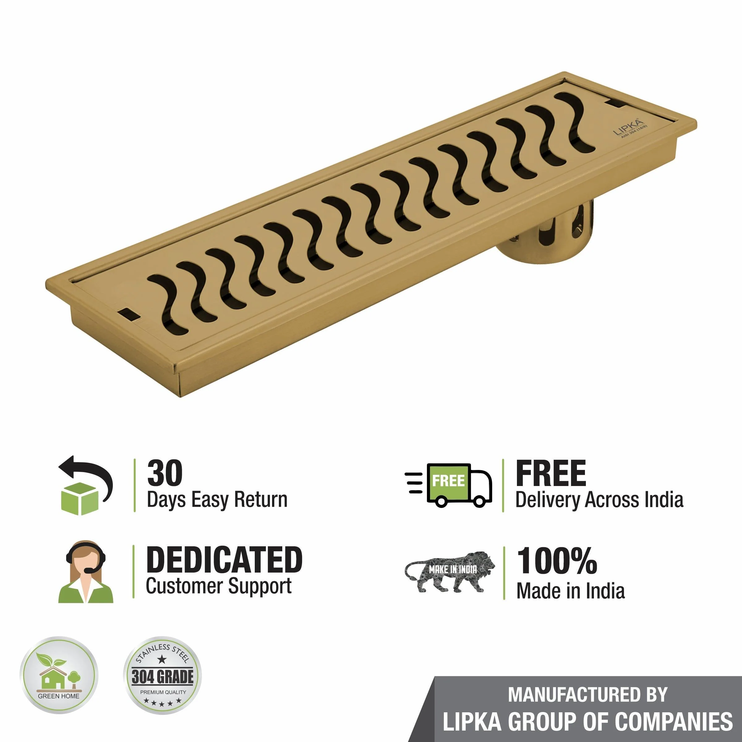 Wave Shower Drain Channel - Yellow Gold (36 x 5 Inches) - LIPKA - Image 6