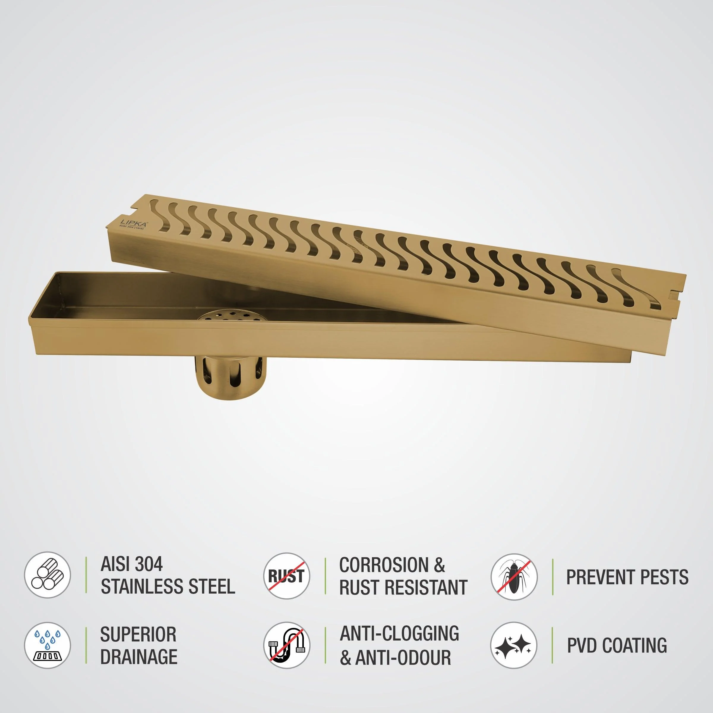 Wave Shower Drain Channel - Yellow Gold (40 x 3 Inches) - LIPKA - Image 4
