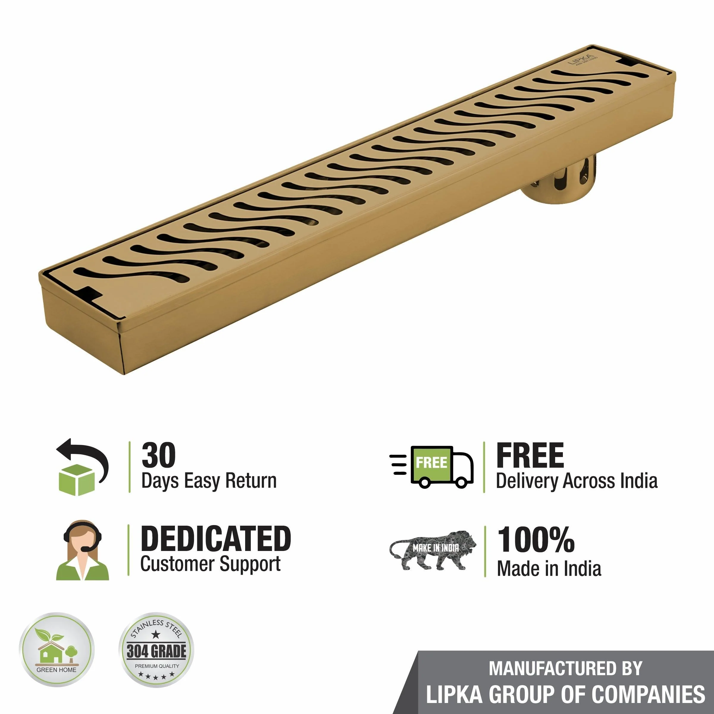Wave Shower Drain Channel - Yellow Gold (48 x 3 Inches) - LIPKA - Image 6