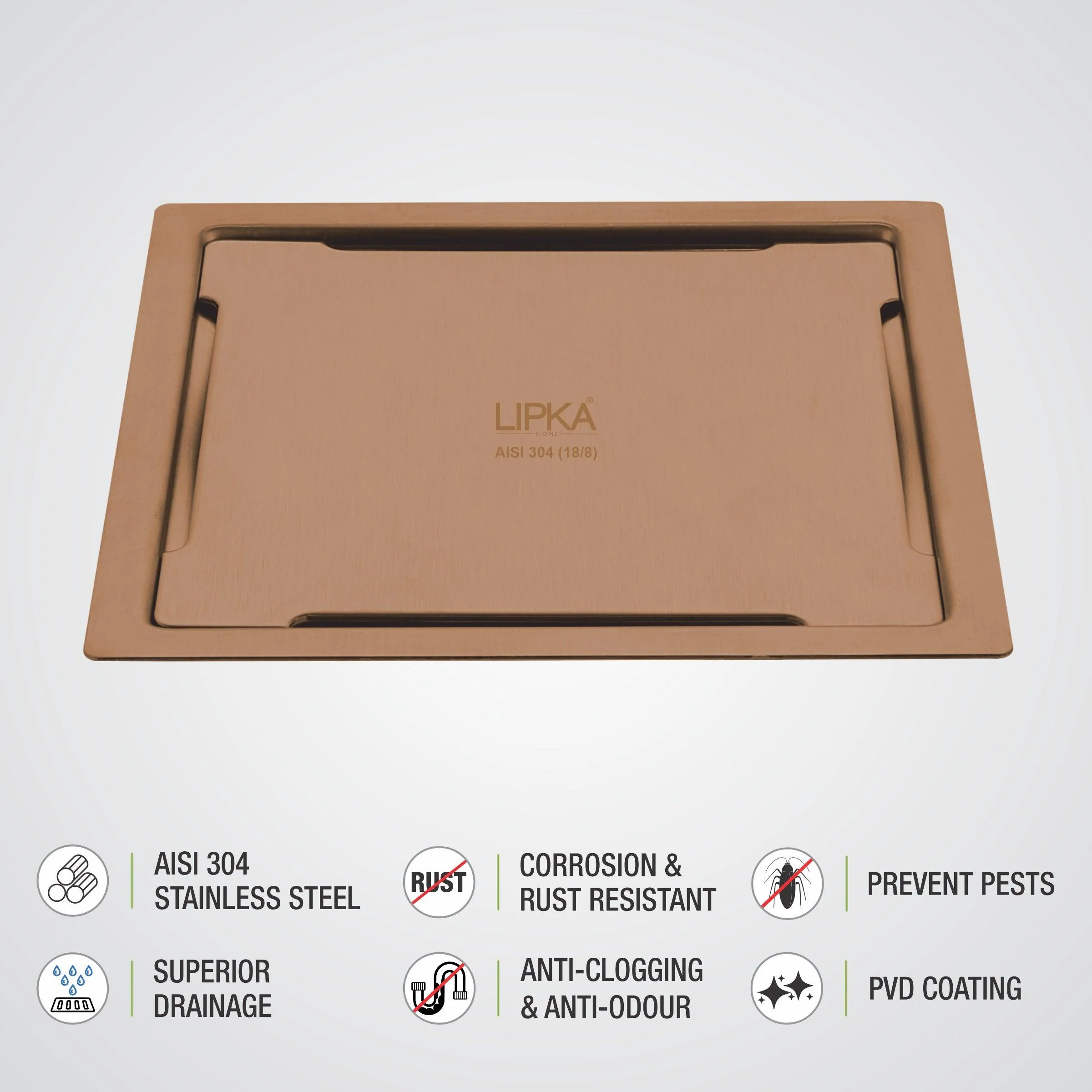 Yellow Exclusive Square Flat Cut Floor Drain in Antique Copper PVD Coating (6 x 6 Inches) - LIPKA - Image 3