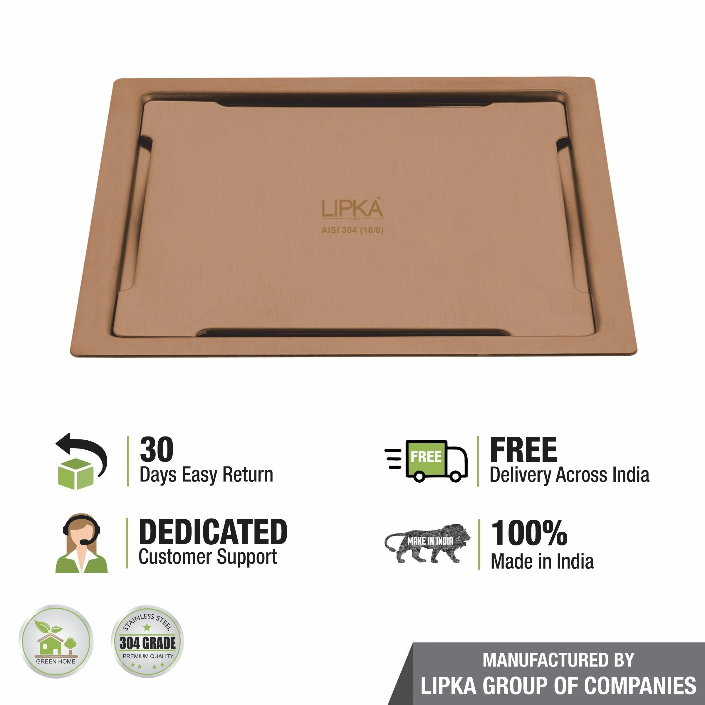 Yellow Exclusive Square Flat Cut Floor Drain in Antique Copper PVD Coating (6 x 6 Inches) - LIPKA - Image 4