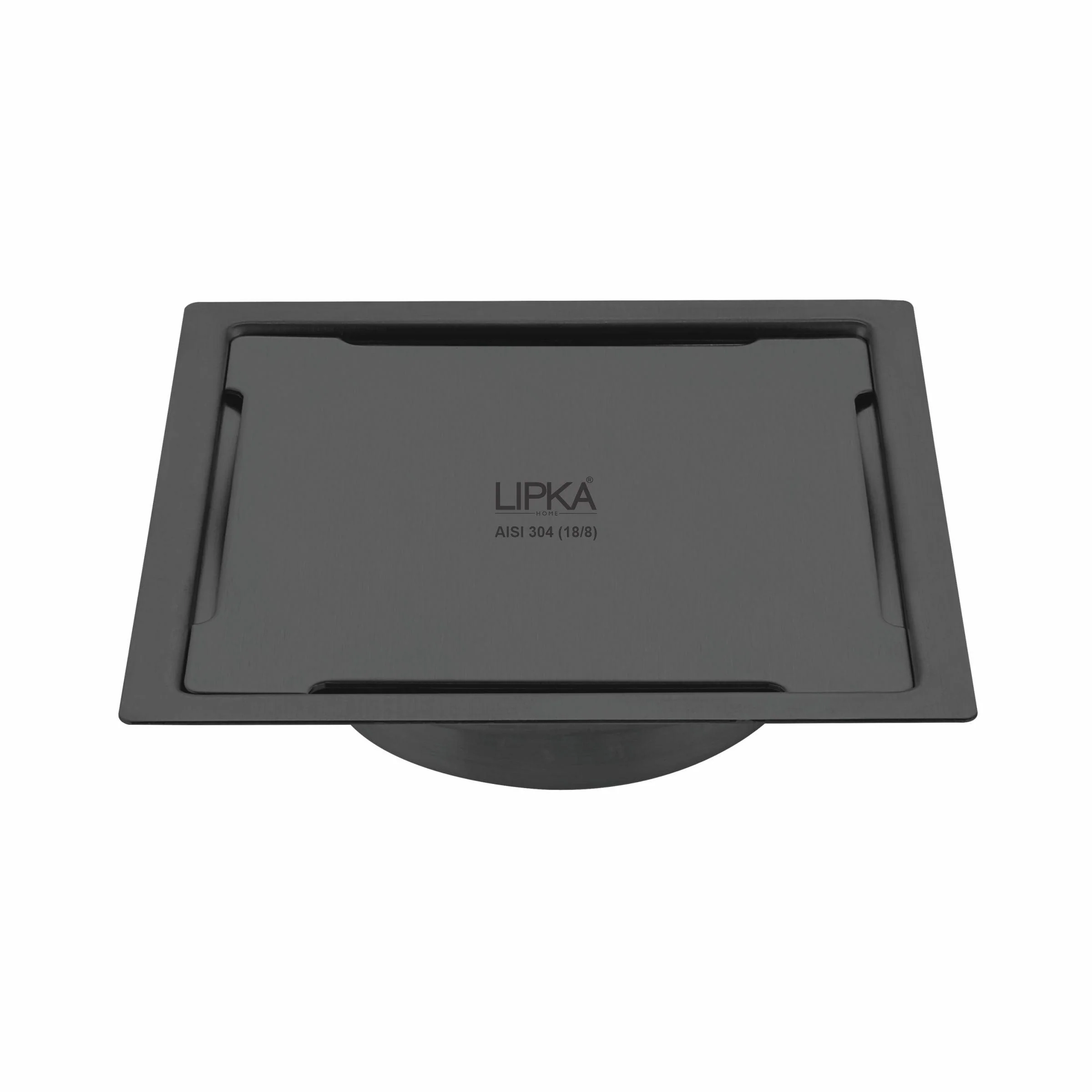 Yellow Exclusive Square Flat Cut Floor Drain in Black PVD Coating (5 x 5 Inches) with Cockroach Trap - LIPKA