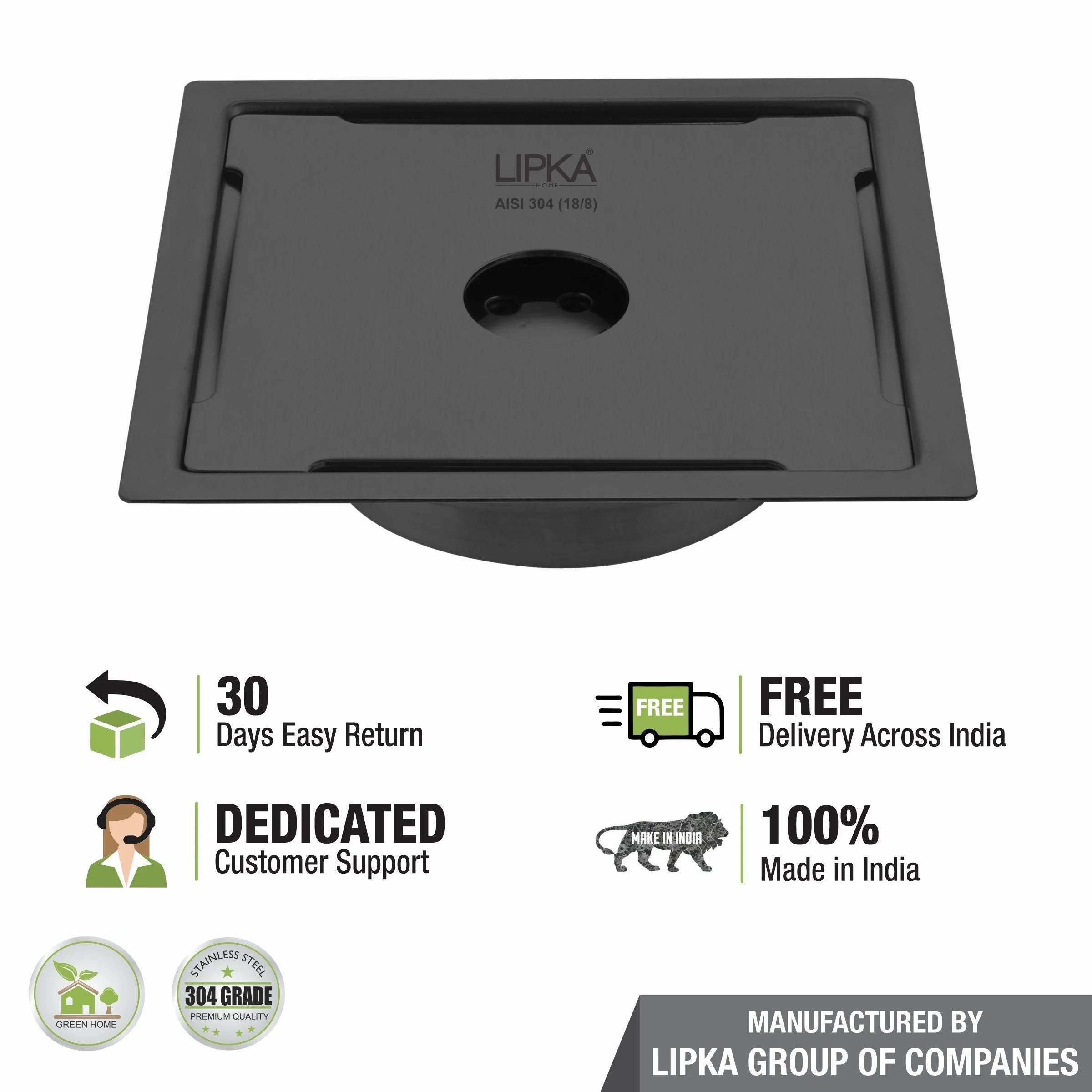 Yellow Exclusive Square Flat Cut Floor Drain in Black PVD Coating (6 x 6 Inches) with Hole & Cockroach Trap - LIPKA - Image 5
