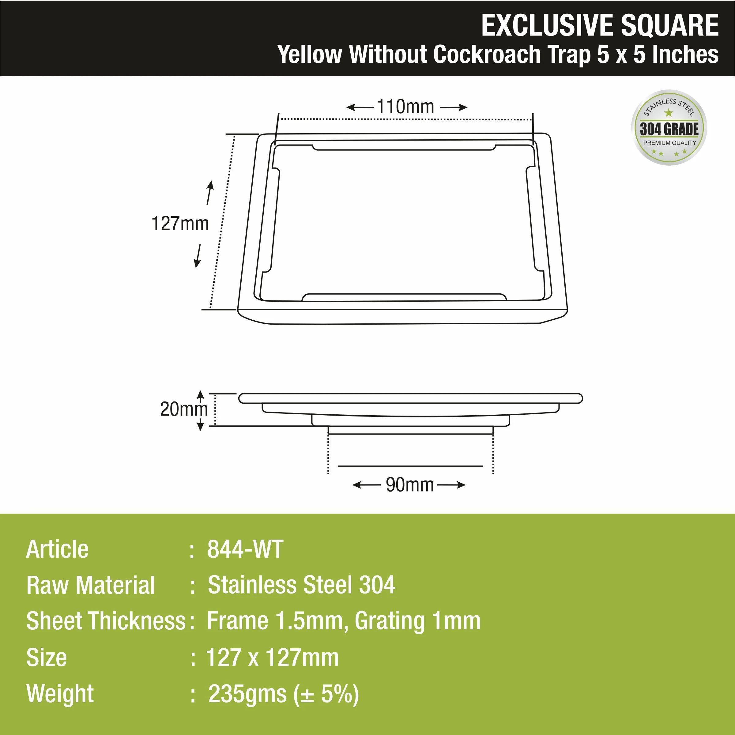 Yellow Exclusive Square Floor Drain (5 x 5 Inches) - LIPKA - Image 3