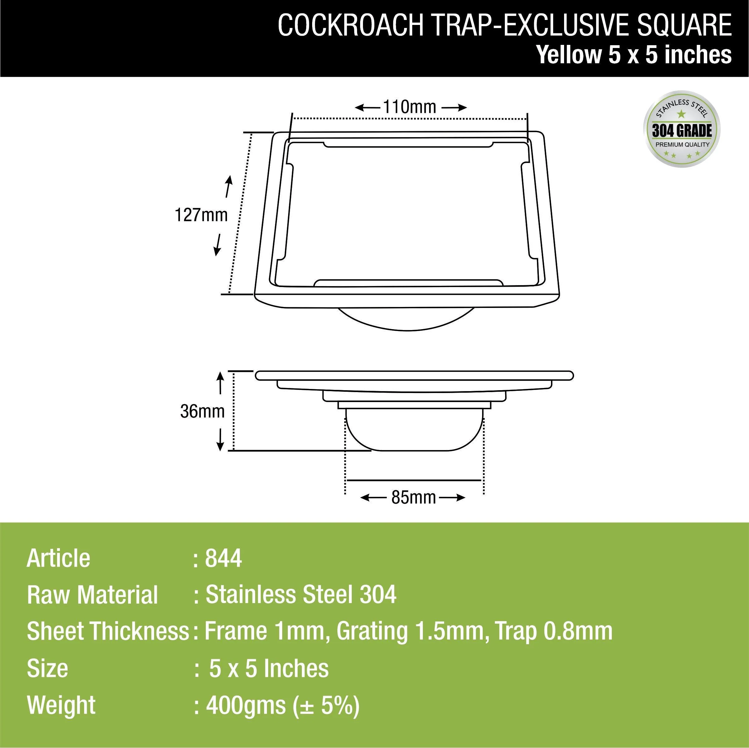 Yellow Exclusive Square Floor Drain (5 x 5 Inches) with Cockroach Trap - LIPKA - Image 3
