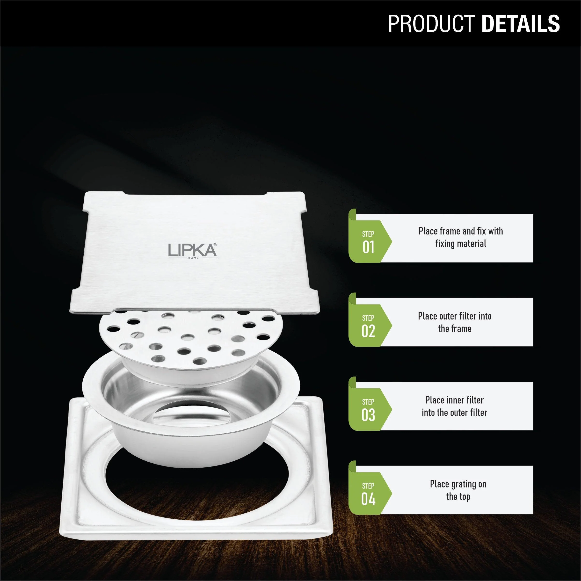 Yellow Exclusive Square Floor Drain (6 x 6 Inches) with Hole and Cockroach Trap - LIPKA - Image 3