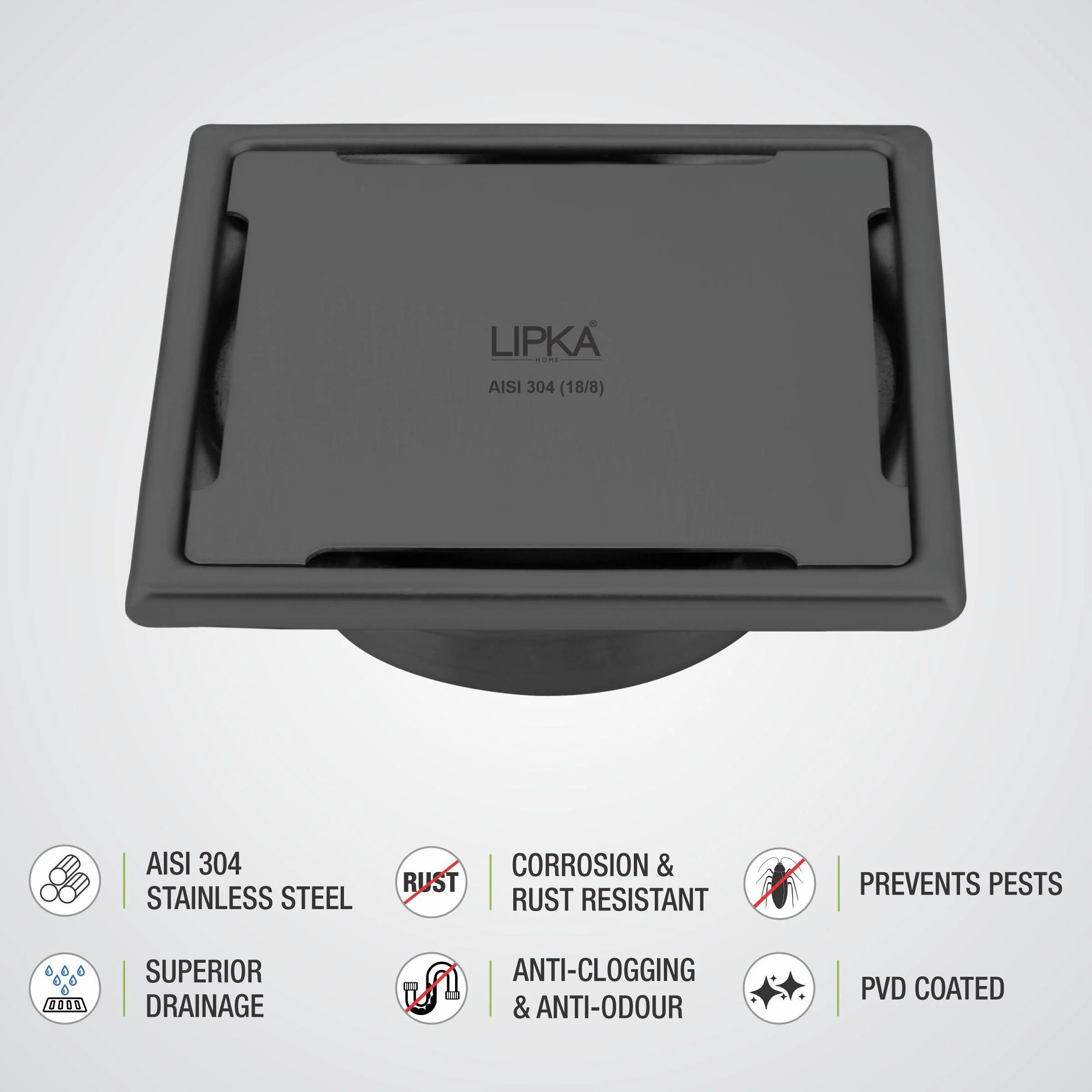 Yellow Exclusive Square Floor Drain in Black PVD Coating (5 x 5 Inches) with Cockroach Trap - LIPKA - Image 3