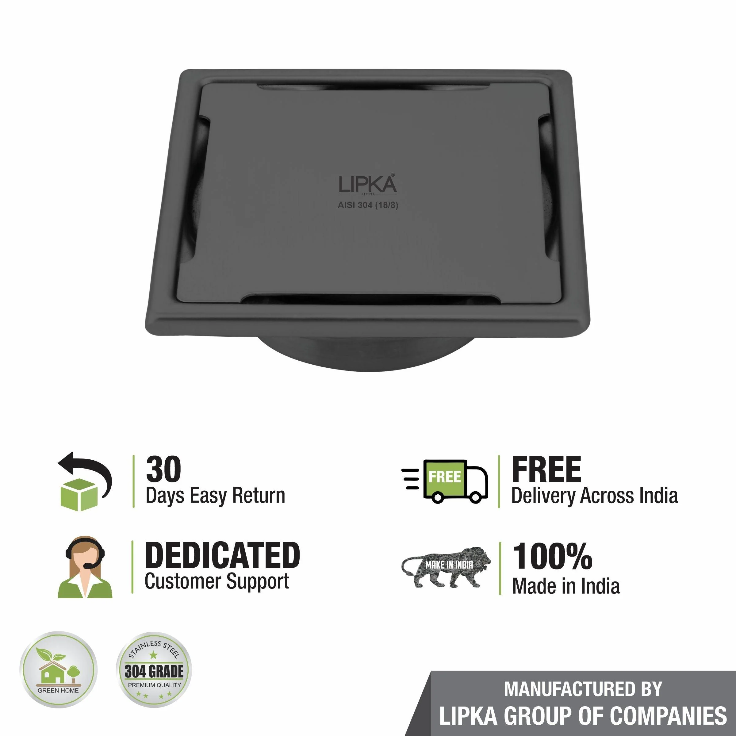 Yellow Exclusive Square Floor Drain in Black PVD Coating (5 x 5 Inches) with Cockroach Trap - LIPKA - Image 4