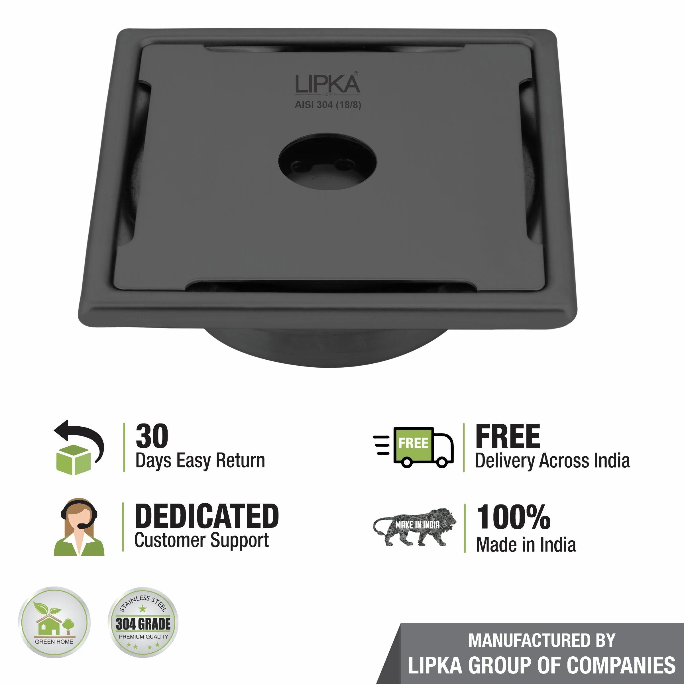 Yellow Exclusive Square Floor Drain in Black PVD Coating (6 x 6 Inches) with Hole & Cockroach Trap - LIPKA - Image 5