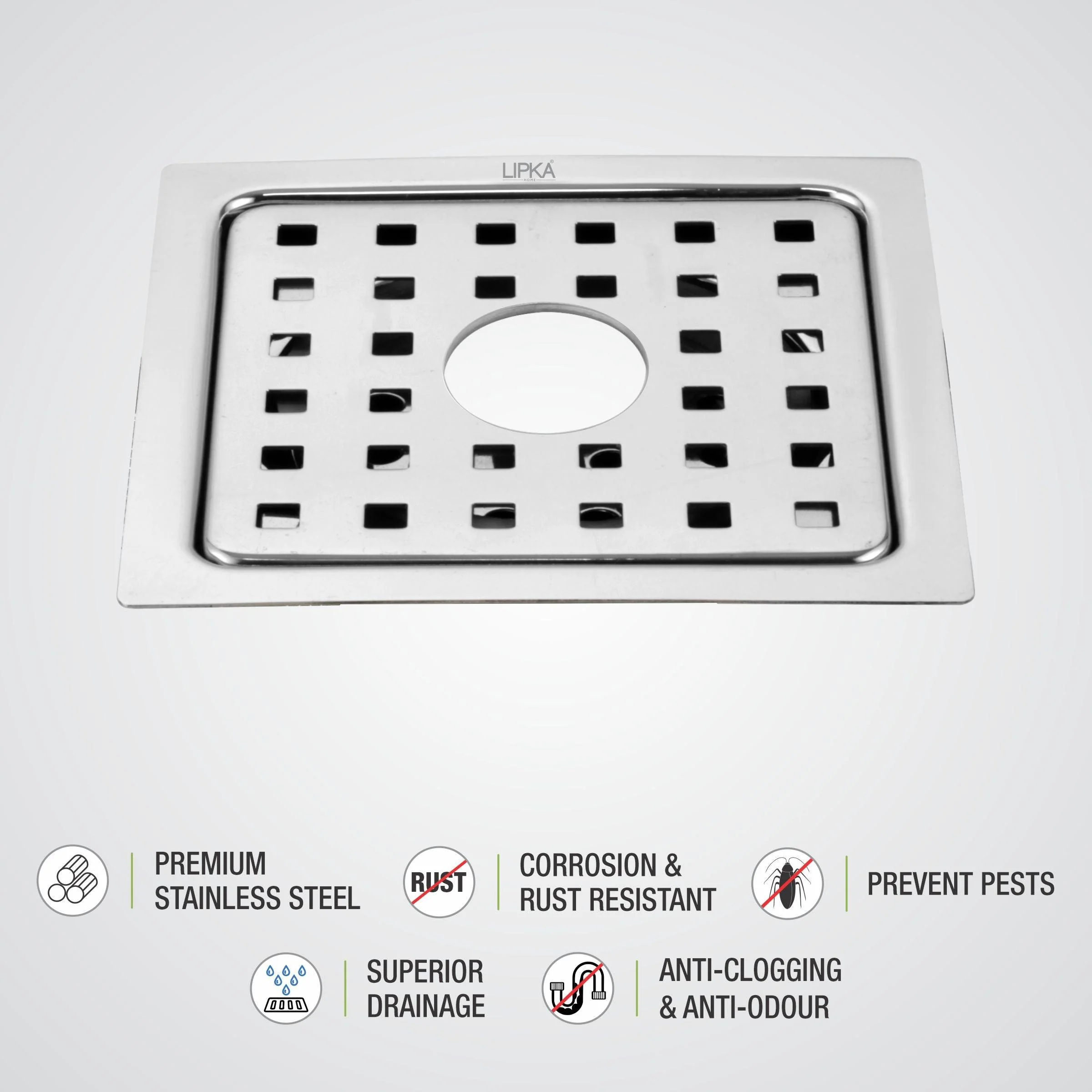 YU Square Floor Drain (6 x 6 Inches) with Hole - LIPKA - Image 3