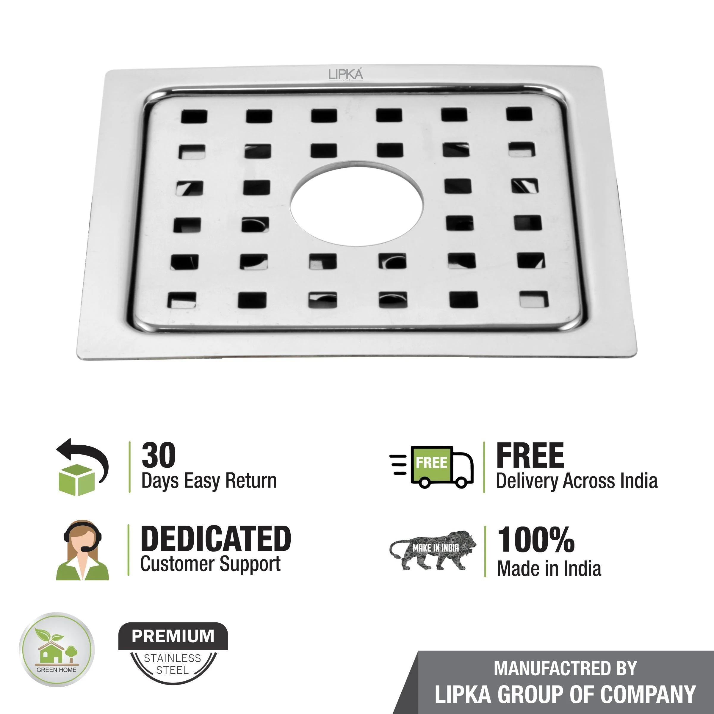 YU Square Floor Drain (6 x 6 Inches) with Hole - LIPKA - Image 4
